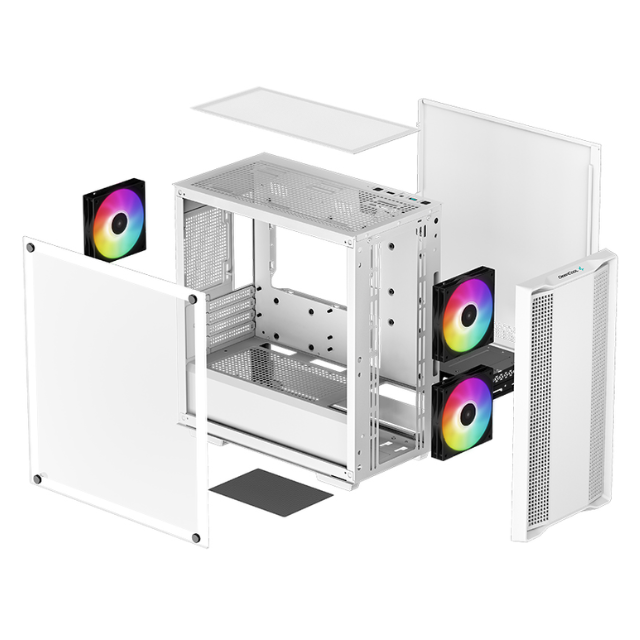 Gabinete DeepCool CC360 WH ARGB / Cristal Templado / Micro-ATX, Mini-ITX/Micro-ATX / USB 3.0/2.0 / Sin Fuente / 3 Ventiladores ARGB Instalados / Blanco / R-CC360-WHAPM3-G-1