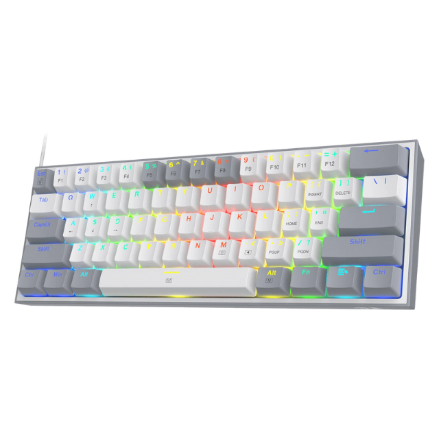 Teclado Gamer Mecánico Redragon K617 Fizz RGB / Switches Red / WHITE GRAY / Alámbrico / Iluminación LED RGB / Inglés