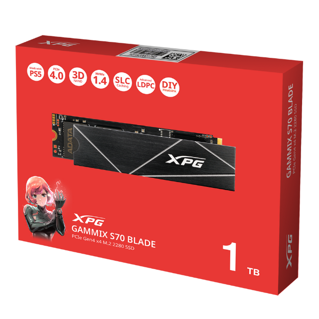 Unidad de estado Solido SSD M.2 Nvme 1TB ADATA XPG Gammix S70 BLADE / Lectura 7400MB/s Escritura 6800MB/s / AGAMMIXS70B-1T-CS