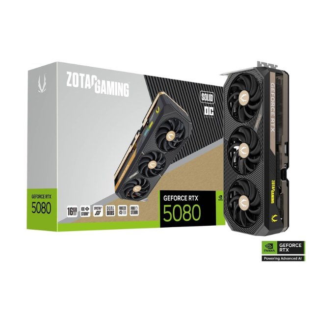 Tarjeta de Video Zotac Gaming Geforce RTX 5080 SOLID OC / 16GB GDDR7 / ZT-B50800J-10P
