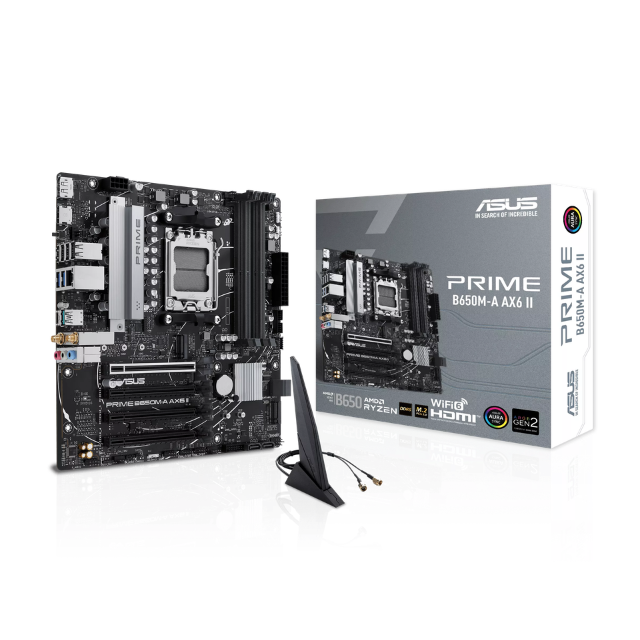Tarjeta Madre ASUS PRIME B650M-A AX6 II / Micro-ATX / AM5 / AMD B650 / Up to 192GB DDR5 / HDMI/DP / PRIME B650M-A AX6 II