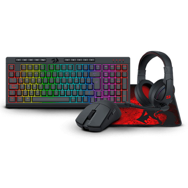 Kit Gamer Gaming Essentials 4 en 1 S147 REDRAGON/ Kit de Teclado, Mouse, Audífonos Y Alfombrilla /NEGRO