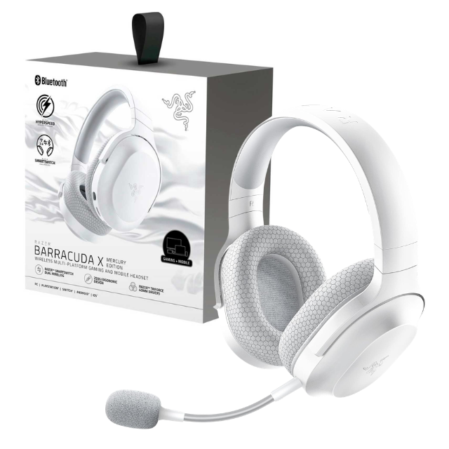Razer Barracuda X Auriculares Gaming & Móviles Inalámbricos (PC, PlayStation, Switch, Android, iOS): 2.4GHz Inalámbrico + Bluetooth - Ligero - Drivers de 40mm - Micrófono Desmontable - Blanco Mercurio