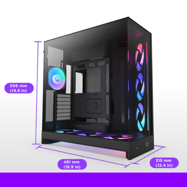 Gabinete NZXT H9 Flow RGB+ (2025) / ATX Mid-Tower / Carcasa de Doble Cámara / Airflow para PC / Incluye 7 ventiladores RGB / Back Connect Compatible / Negro / CM-H92FB-P1