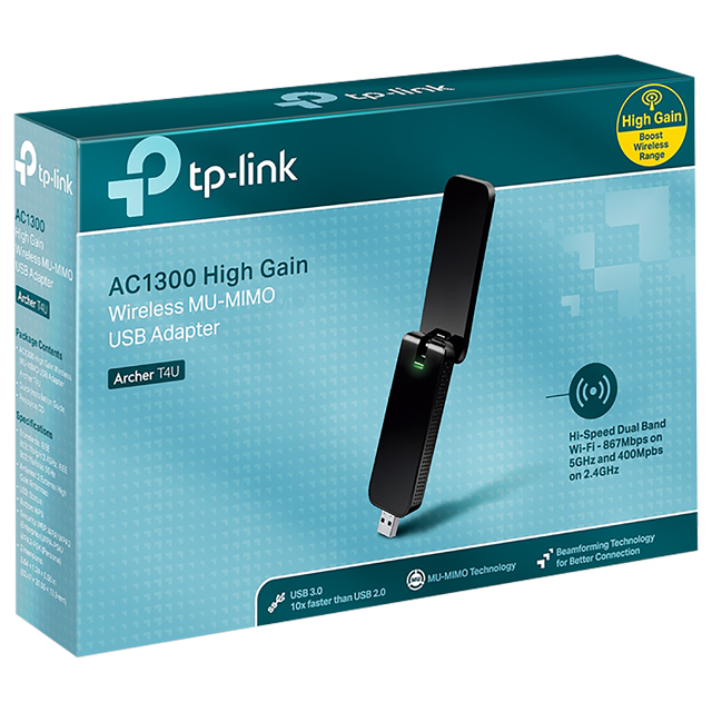Adaptador USB de banda dual TP-LINK Archer T4U / AC1300 / 1300 Mbps