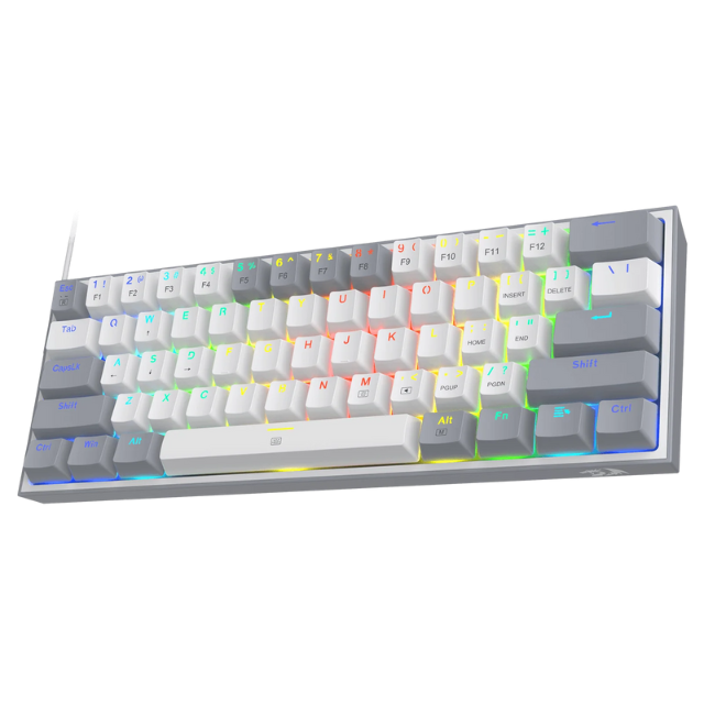Teclado Gamer Mecánico Redragon K617 Fizz RGB / Switches Red / WHITE GRAY / Alámbrico / Iluminación LED RGB / Inglés