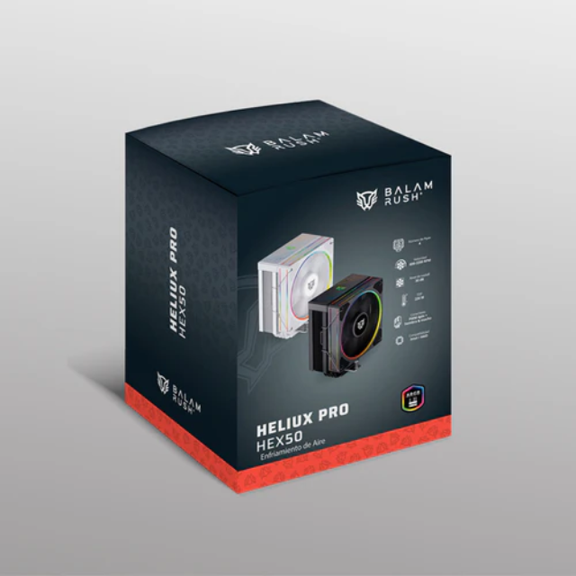 Disipador y Ventilador Balam Rush Heliux Pro HEX50 de 120mm, Compatible con Intel 1200 / 115x / 1700 / 1851 y AMD AM4 / AM5, Color BLANCO