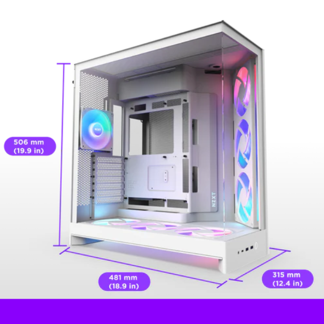 Gabinete NZXT H9 Flow RGB+ (2025) / ATX Mid-Tower / Carcasa de Doble Cámara / Incluye 7 ventiladores RGB / Back Connect Compatible / Blanco / CM-H92FW-P1 RGB