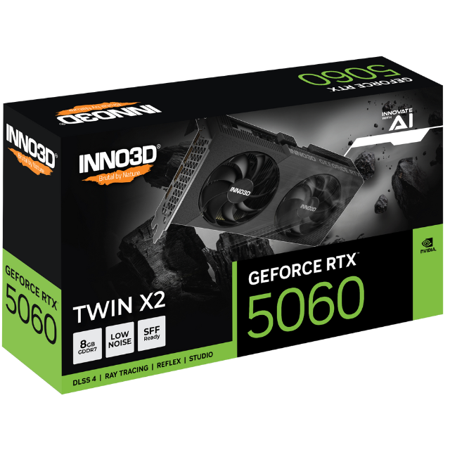 Tarjeta de Video Inno3d Nvidia Geforce RTX 5060 Twin X2 8gb GDDR7/ 128bit PCI Express 5.0 Black