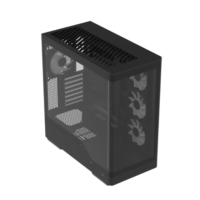 Gabinete Aerocool P500A / Mid Tower / Panel Panorámico de Cristal Templado / 4 Ventiladores ARGB Incluidos / NEGRO/ ACL-P500A-BK-FRPB