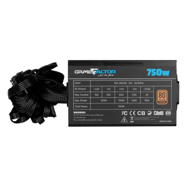 Fuente de Poder Game Factor PSG750 / 750W / 80 Plus Bronze 