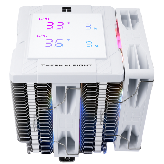 Peerless Assassin 120 Digital ARGB Enfriador de aire de CPU blanco, visualización de temperatura digital de cubierta superior, 6 tubos de calor | ventiladores PWM de 1850 rpm, refrigeración de CPU