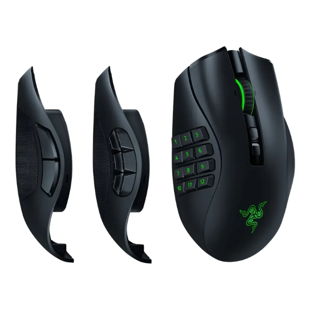 Razer Naga V2 Pro - Mouse Gamer Inalámbrico MMO | 19+1 botones programables con 3 placas laterales intercambiables, rueda HyperScroll Pro, sensor óptico Focus Pro 30K