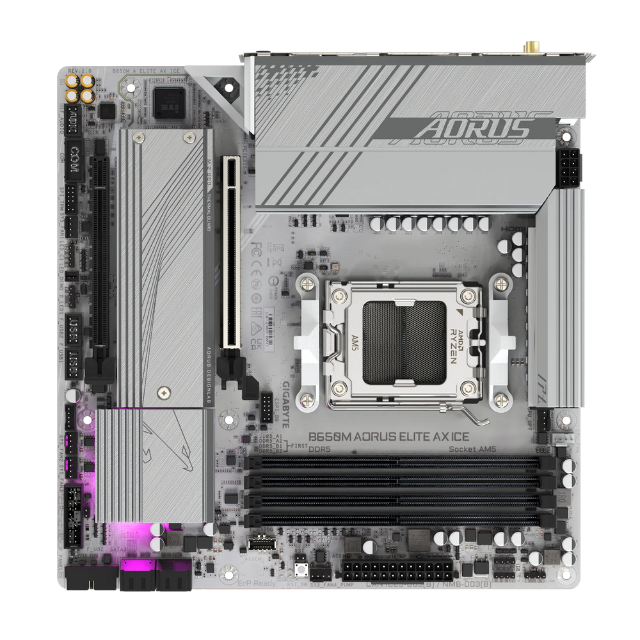 Tarjeta Madre Gigabyte B650M AORUS ELITE AX ICE / Micro ATX / AM5 / Up to 256GB DDR5 / HDMI/DP / High Definition Audio / B650M AORUS ELITE AX ICE