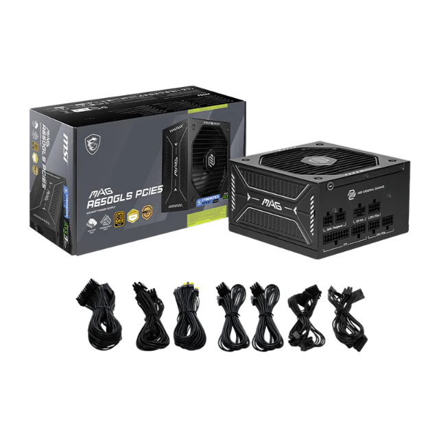 MSI mag A650GLS PCIE5 Fuente de alimentación, 650 W, 80 Plus Gold, ATX 3.1, Soporte GPU PCIe 5.1, Nativo 12V-2x6, Conector Bicolor, 12V-2x6, ATX PSU, Cable Modular