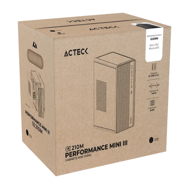 Gabinete Acteck MINI III GI210M, Mini-Tower, Micro-ATX/Mini-ITX, USB 2.0, con Fuente de 500W, sin Ventiladores Instalados, Negro