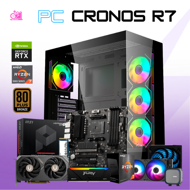 PC CRONOS R7 / AMD RYZEN 7 5700X / RTX 5060 / 32GB RAM / 1TB SSD NVME / ENFRIAMIENTO LIQUIDO / FUENTE 650W 80+ BRONZE / PROMOCION