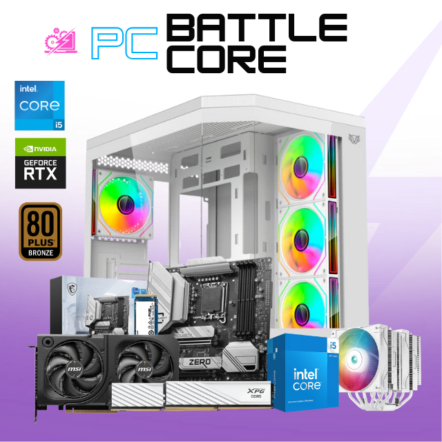 PC BATTLE CORE / INTEL CORE I5-14400F / RTX 5060 TI 16GB / 32GB RAM DDR5 / 1TB SSD M.2 NVME / DISIPADOR DE TORRE DOBLE FAN / FUENTE 750W 80+ BRONZE / PROMOCION