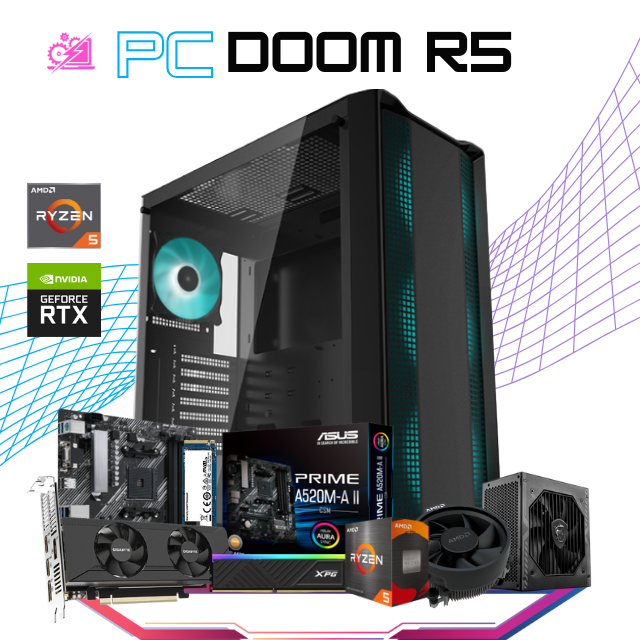 PC DOOM R5 / AMD RYZEN 5 4500 / RTX 3050 / 16GB RAM / 500GB SSD NVME / FUENTE 550W 80+ BRONZE / PROMOCION