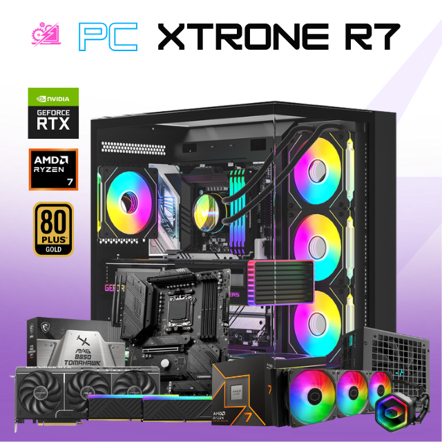 PC XTRONE R7 / AMD RYZEN 7 9700X / RTX 5070 TI / 32GB RAM DDR5 / 2TB SSD NVME / ENFRIAMIENTO LIQ 360MM / 7 VENTILADORES / FUENTE 1200W 80+ GOLD / PROMOCION