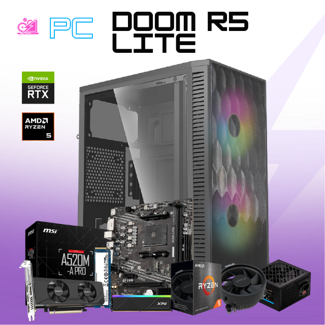 PC DOOM R5 LITE / AMD RYZEN 5 4500 / RTX 3050 / 16GB RAM / 500GB SSD NVME / FUENTE 500W / PROMOCION