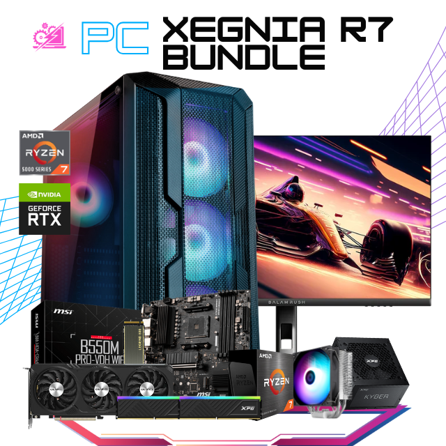 PC XEGNIA R7 BUNDLE / AMD RYZEN 7 5700X / RTX 4060 / 16GB RAM / 1TB SSD NVME / FUENTE 650W 80+ GOLD/ DISIPADOR DE TORRE ARGB / INCLUYE MONITOR 165HZ 1MS 23.8" FHD/PROMOCION