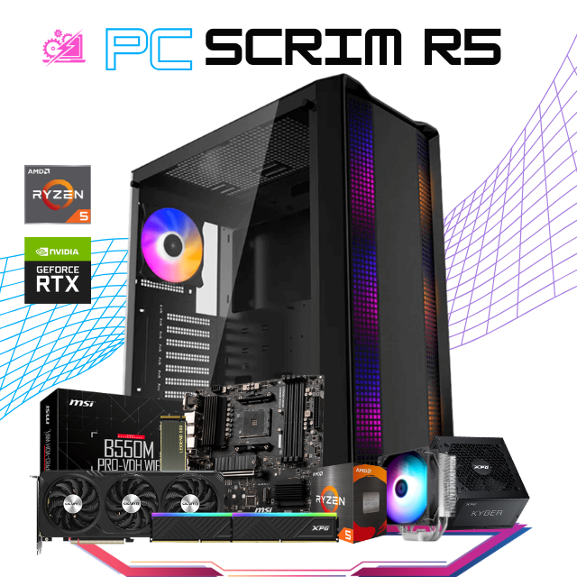 PC SCRIM R5 / AMD RYZEN 5 5500 / RTX 4060 / 16GB RAM / 1TB SSD NVME / FUENTE 650W 80+ GOLD / DISIPADOR DE TORRE ARGB / PROMOCION