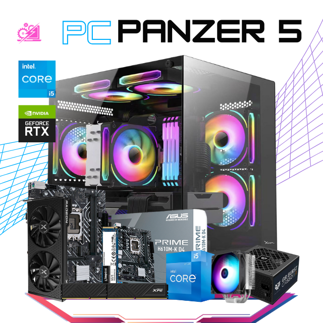 PC PANZER 5 / INTEL CORE I5-12400 / RADEON RX 6600 / 32GB RAM / 1TB SSD NVME / FUENTE 550W 80+ BRONZE /DISIPADOR DE TORRE 120MM /PROMOCION