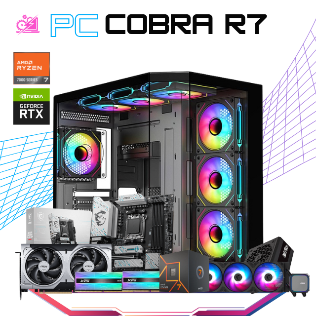 PC COBRA R7 / AMD RYZEN 7 7700 / RTX 5060 TI / 32GB RAM DDR5 / 1TB SSD NVME / ENFRIAMIENTO LIQ 360MM / FUENTE 750W 80+ GOLD / PROMOCION
