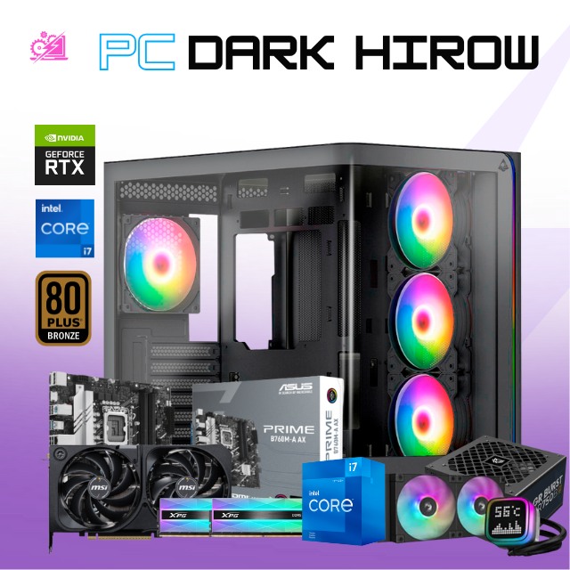PC DARK HIROW / INTEL CORE I7-13700F / RTX 5070 / 32GBR AM DDR5 / 2TB SSD M.2 NVME / ENFRIAMIENTO LIQ 240MM / FUENTE 750W 80+ BRONZE / PROMOCION