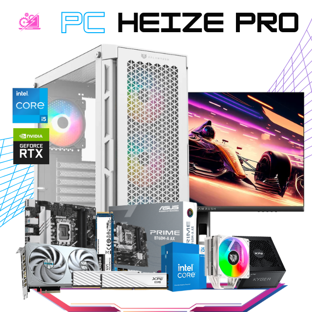 PC HEIZE PRO BUNBDLE / INTEL CORE I5-14400 / RTX 5060 TI / 32GB RAM DDR5 / 1TB SSD M.2 NVME / DISIPADOR DE TORRE / FUENTE 750W 80+ GOLD / INCLUYE MONITOR 23.8" FHD IPS 165HZ 1MS / PROMOCION