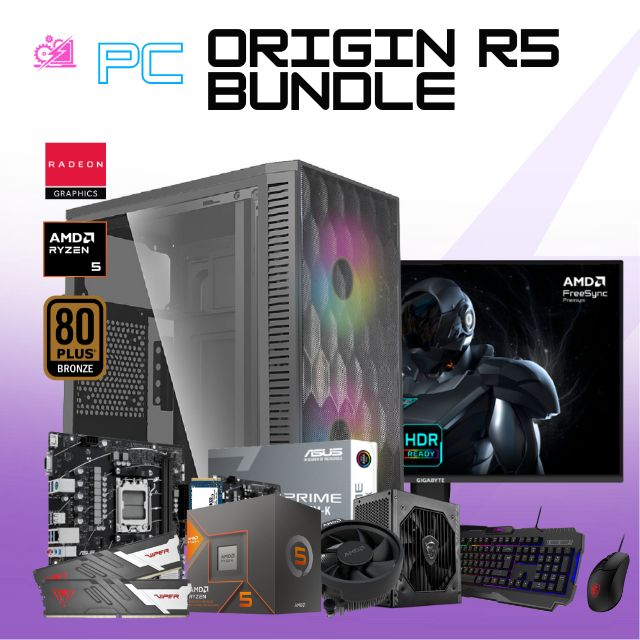 PC ORIGINS R5 BUNDLE / AMD RYZEN 5 8600G / RADEON 760M GRAPHICS / 16GB RAM DDR5 / 500GB SSD NVME / FUENTE 550W 80+ BRONZE/ INCLUYE MONITOR 24" FHD 200HZ 1MS / KIT TECLADO Y MOUSE/ PROMOCION