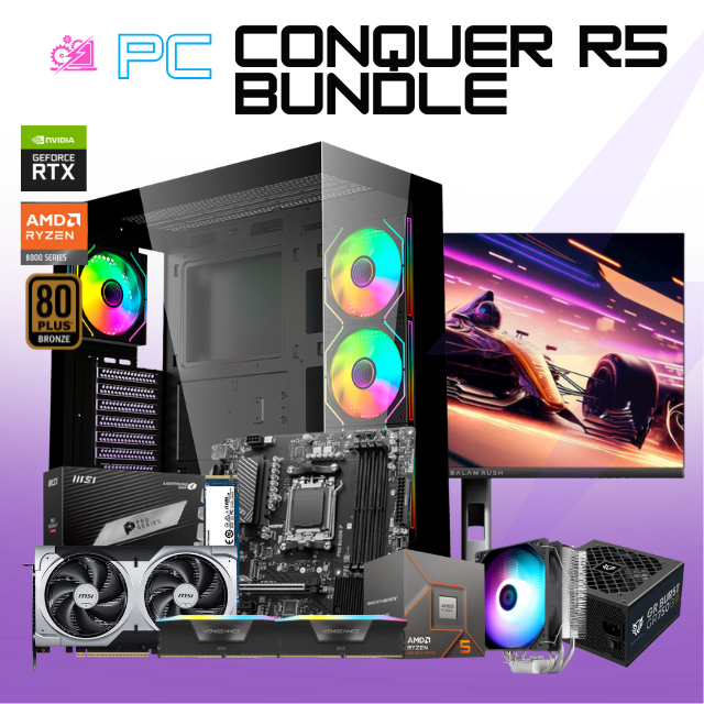 PC CONQUER R5 BUNDLE / AMD RYZEN 5 8400F / RTX 5060 TI / 32GB RAM DDR5 / 1TB SSD M.2 NVME / DISIPADOR DE TORRE / FUENTE 750W 80+ BRONZE / INCLUYE MONITOR 23.8" 165HZ 1MS / PROMOCION