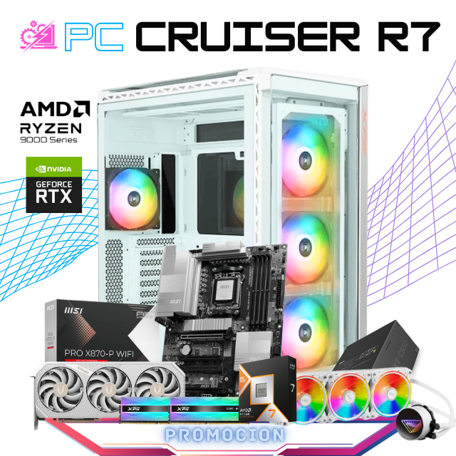 PC CRUISER R7 / AMD RYZEN 7 9800X3D / RTX 5080 / 32GB RAM DDR5 / 2TB SSD NVME / ENFRIAMIENTO LIQ 360MM / FUENTE 850W 80+ GOLD / PROMOCION