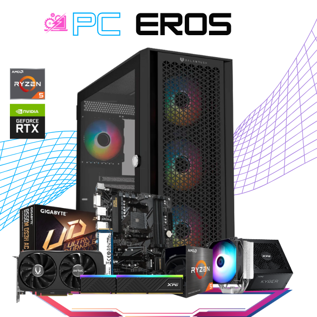 PC EROS / AMD RYZEN 5 5600X / RTX 4060 / 16GB RAM / 1TB SSD M.2 NVME / DISIPADOR DE TORRE ARGB 120MM/ FUENTE 650W 80+ BRONZE / PROMOCION