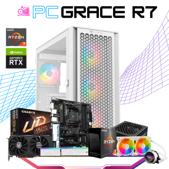 PC GRACE R7/ AMD RYZEN 7 5700 / RTX 4060 / 32GB RAM / 1TB SSD M.2 NVME / ENFRIAMIENTO LIQ 240MM / FUENTE 750W 80+ BRONZE / PROMOCION
