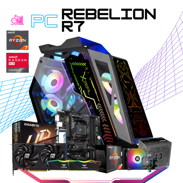 PC REBELION R7 / AMD RYZEN 7 5700 / RADEON RX 7600 / 32GB RAM / 1TB SSD NVME / ENFRIAMIENTO LIQ 120MM / FUENTE 650W 80+ BRONZE / PROMOCION