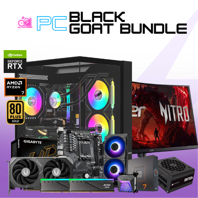PC BLACK GOAT / AMD RYZEN 7 7700X/ RTX 5060 TI 16GB VRAM / 32GB RAM DDR5 / 1TB SSD NVME / 750W 80+ GOLD / ENFRIAMIENTO LIQ / INCLUYE MONITOR 27" 1440P 180HZ 0.5MS/ W11 PRO