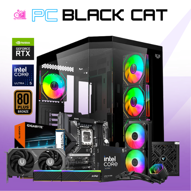 PC BLACK CAT / INTEL CORE ULTRA 5 245K / RTX 5060 TI 16G / 32GB RAM DDR5 / 1TB SSD NVME /FUENTE 750W 80+ BRONZE / ENFRIAMIENTO LIQ 240MM / W11 PRO /  PROMOCION