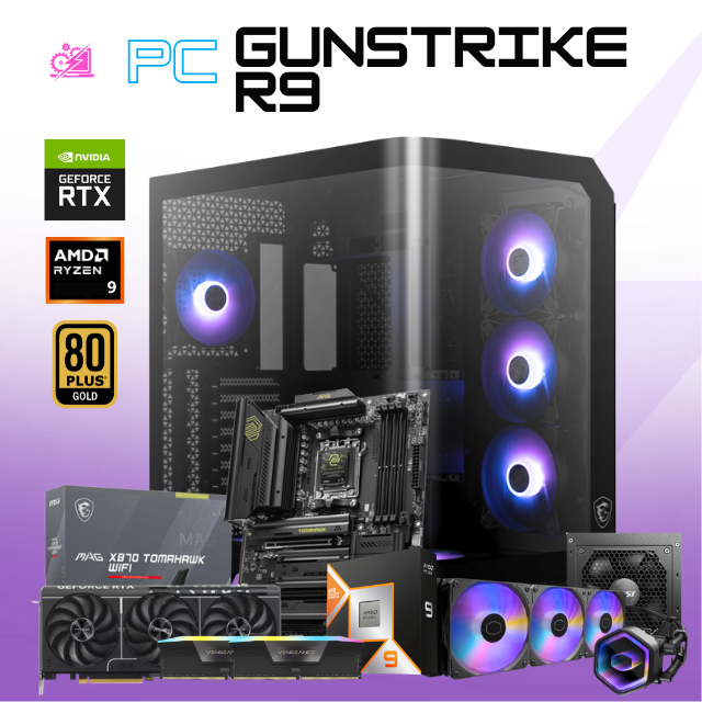 PC GUNSTRIKE R9 / AMD RYZEN 9 9900X3D/ RTX 5070 TI 16G / 48GB RAM DDR5 / 2TB SSD NVME / ENFRIAMIENTO LIQ. 360MM / FUENTE 850W 80+ GOLD / W11 PRO / PROMOCION