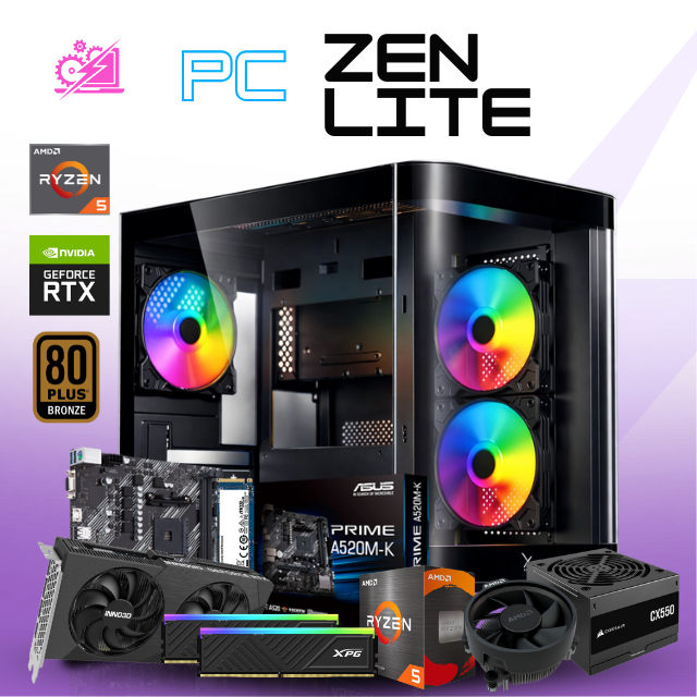 PC ZEN LITE / AMD RYZEN 5 4500 / RTX 5050 / 16GB RAM / 500GB SSD NVME / A520M / DISIPADOR DE STOCK / FUENTE 550W 80+ BRONZE / W11 PRO / PROMOCION