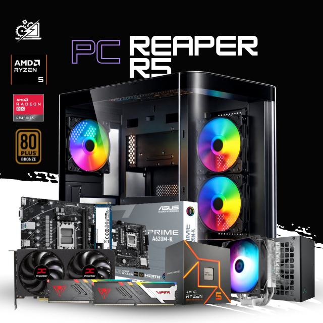 PC REAPER R5 / AMD RYZEN 5 7600 / RADEON RX 9060 XT 8G / 32GB RAM DDR5 / 1TB SSD NVME / DISIPADOR DE TORRE / FUENTE 650W 80+ BRONZE / W11 PRO  / PROMOCION