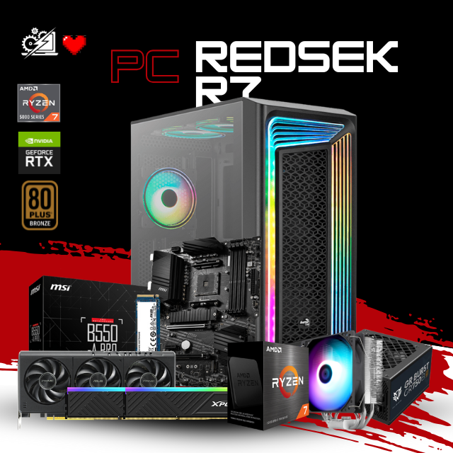 PC REDSEK R7 / AMD RYZEN 7 5700X / RTX 5060 / 16GB RAM / 1TB SSD NVME / FUENTE 700W 80+ BRONZE / DISIPADOR DE TORRE / W11 PRO / PROMOCION