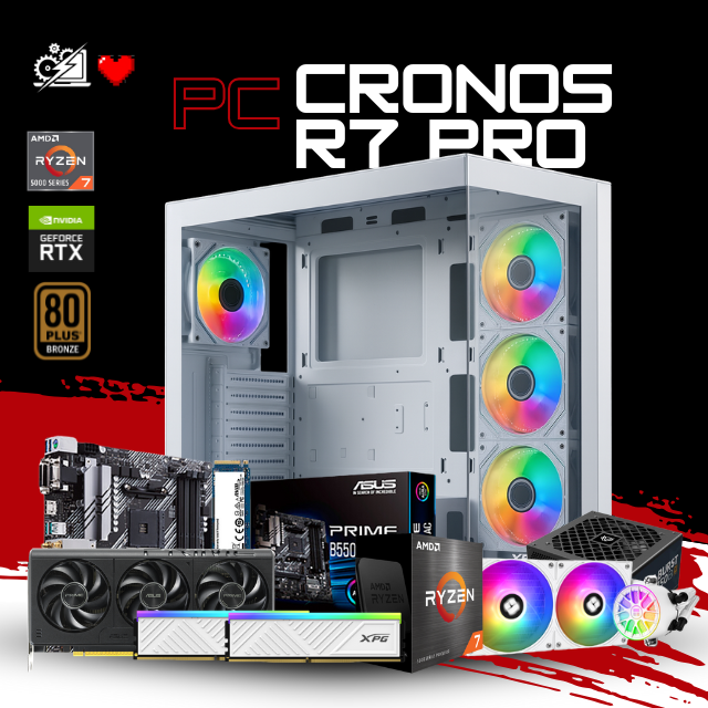 PC CRONOS R7 PRO / AMD RYZEN 7 5700X / RTX 5060 / 32GB RAM / 1TB SSD NVME / ENFRIAMIENTO LIQ 240MM / FUENTE 700W 80+ BRONZE / B550M AC/ W11 PRO / PROMOCION