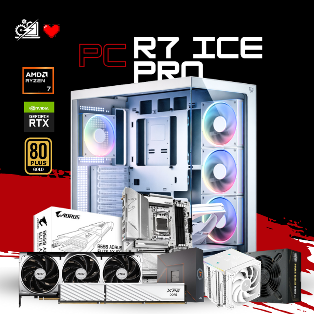 AMD PC R7 ICE PRO / AMD RYZEN 7 7700X / RTX 5070 TI 16G / 32GB RAM DDR5 / 1TB SSD NVME / DISIPADOR DE TORRE DOBLE FAN / FUENTE 850W 80+ GOLD / W11 PRO / PROMOCION