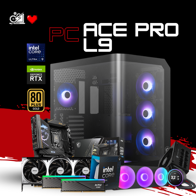 PC ACE PRO L9 / INTEL CORE ULTRA 9 285K / RTX 5070 TI / 32GB RAM DDR5 / 2TB SSD NVME / ENFRIAMIENTO LIQ 360MM CON PANTALLA/ FUENTE 1000W 80+ GOLD / W11 PRO / PROMOCION