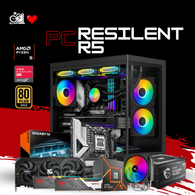 PC RESILENT R5 / AMD RYZEN 5 7600 / RADEON RX 9070 16G / 32GB RAM DDR5 / 1TB SSD NVME / DISIPADOR DE TORRE ARGB / FUENTE 750W 80+ GOLD / W11 PRO / PROMOCION