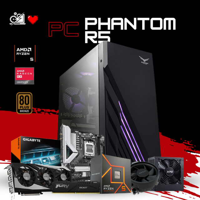 PC PHANTOM R5 / AMD RYZEN 5 7600 / RADEON RX 7600 / 32GB RAM DDR5 / 1TB SSD NVME / B840M/ WIFI /BLUETOOTH / FUENTE 700W 80+ BRONZE / W11 PRO / PROMOCION