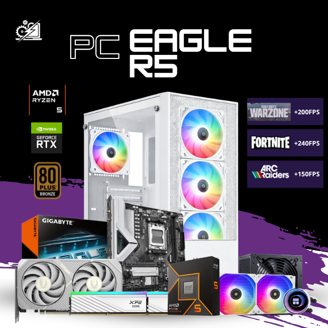 AMD PC EAGLE R5 / AMD RYZEN 5 9600X / RTX 5060 TI 16G / 32GB RAM DDR5/ 1TB SSD NVME / ENFRIAMIENTO LIQ 240MM / FUENTE 850W 80+ GOLD / W11 PRO / PROMOCION
