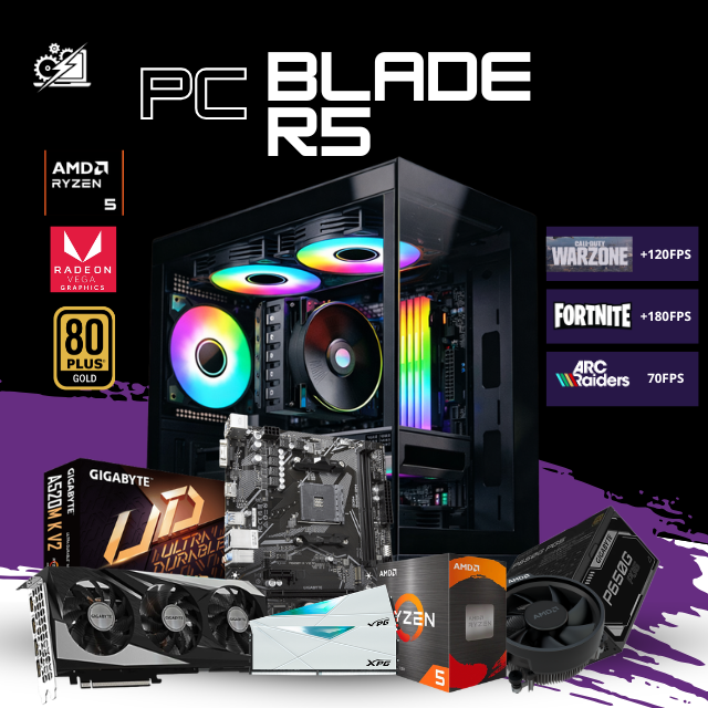 PC BLADE R5 / AMD RYZEN 5 5500 / RADEON RX 7600 8GB / 16GB RAM / 500GB SSD NVME / FUENTE 650W 80+ GOLD / W11 PRO / PROMOCION